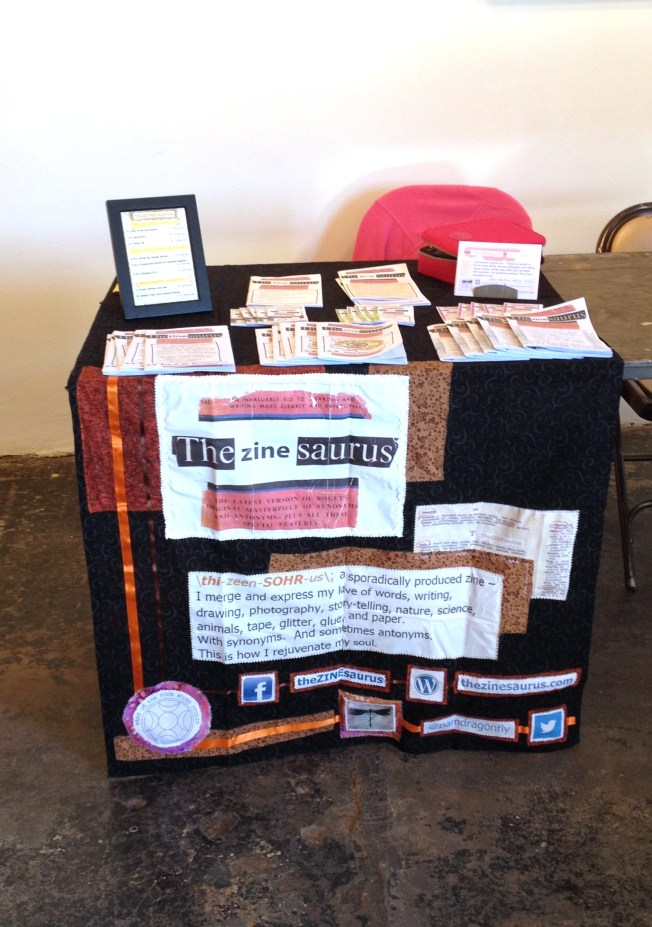 TheZINEsaurus table with custom table cloth!!